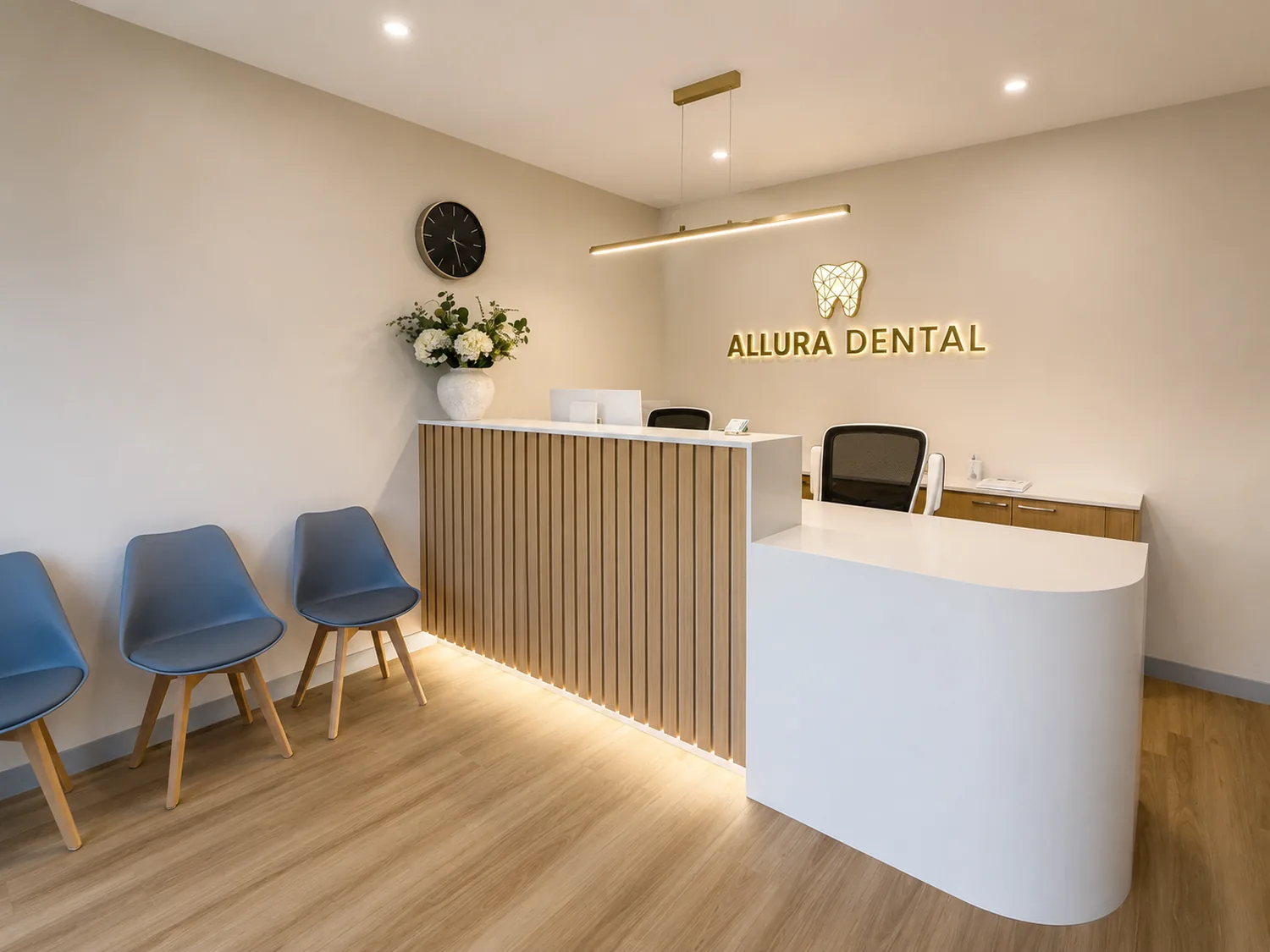 Reception and waiting area at Allura Dental