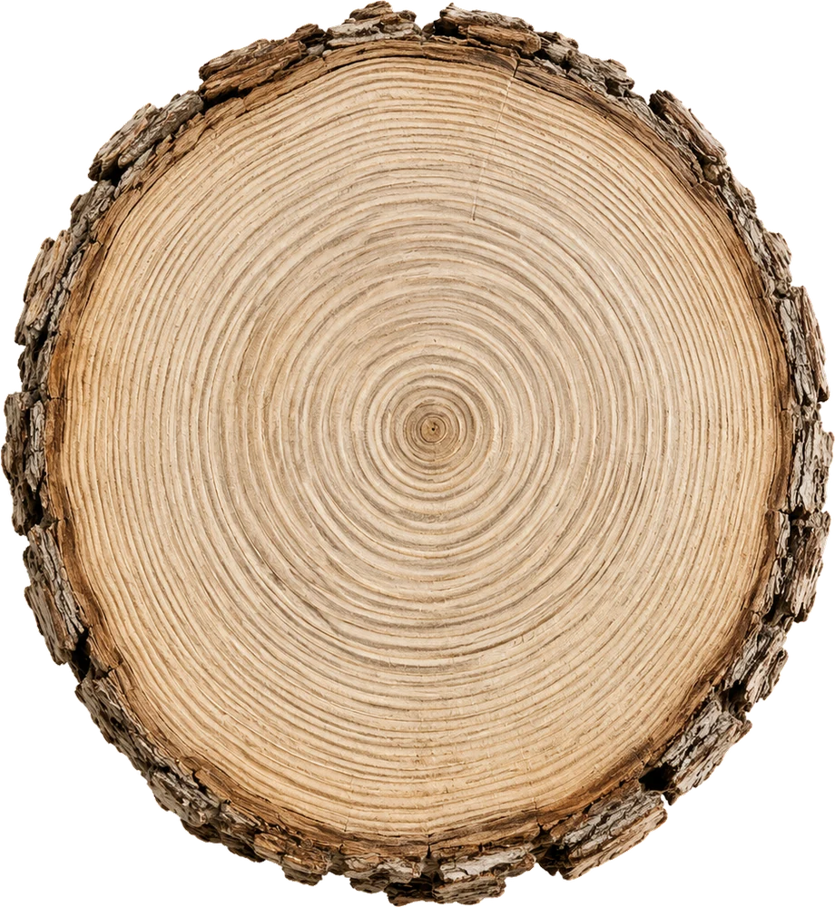 A cross-section of native hardwood showing its growth rings